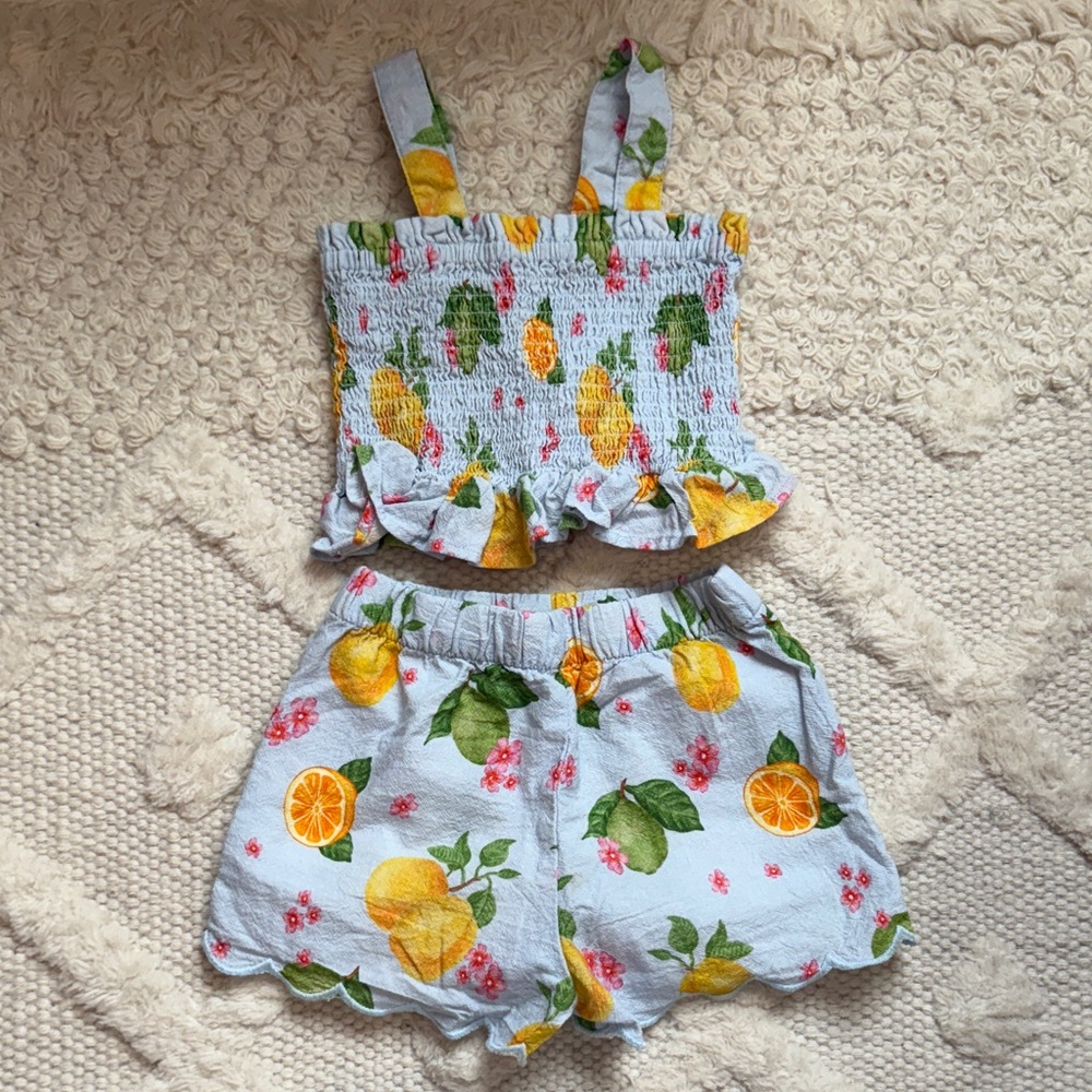 Cotton On Kids Lemon Print Smocked Top and Shorts Set